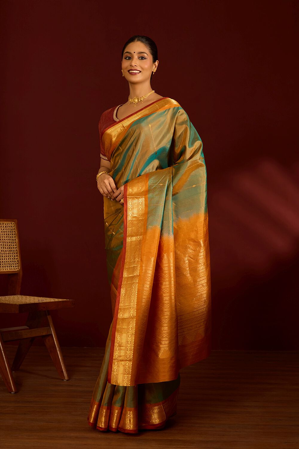 Dark Green Pure Silk Woven Kanjivaram Saree image number null