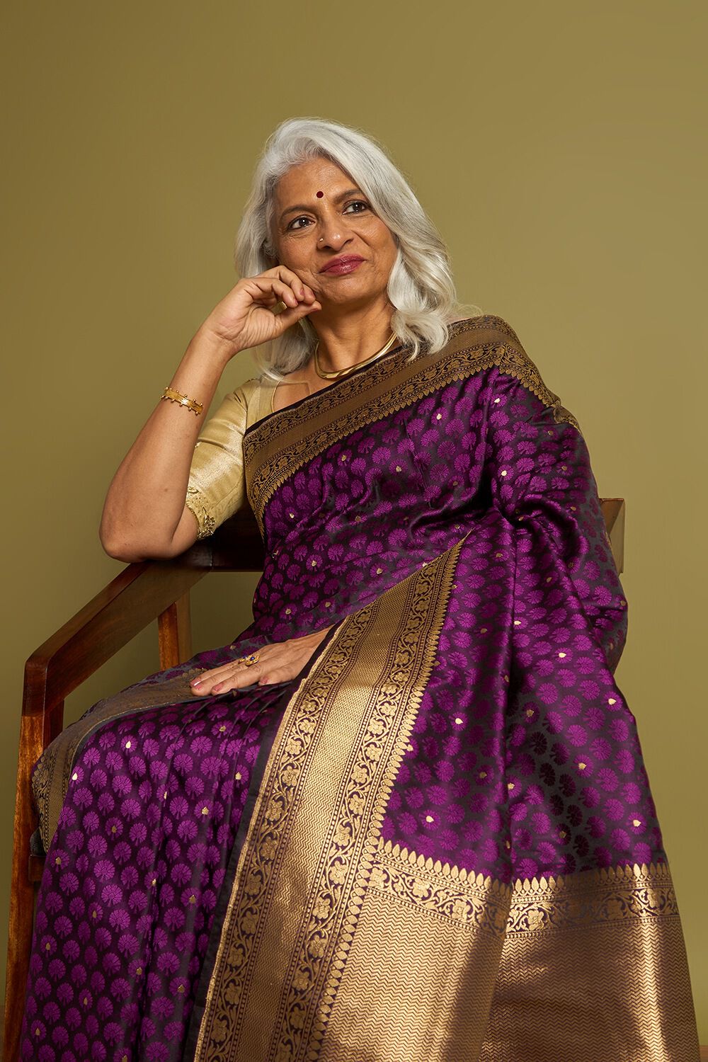 Dark Violet Banaras Pure Silk Tanchoi Saree image number null
