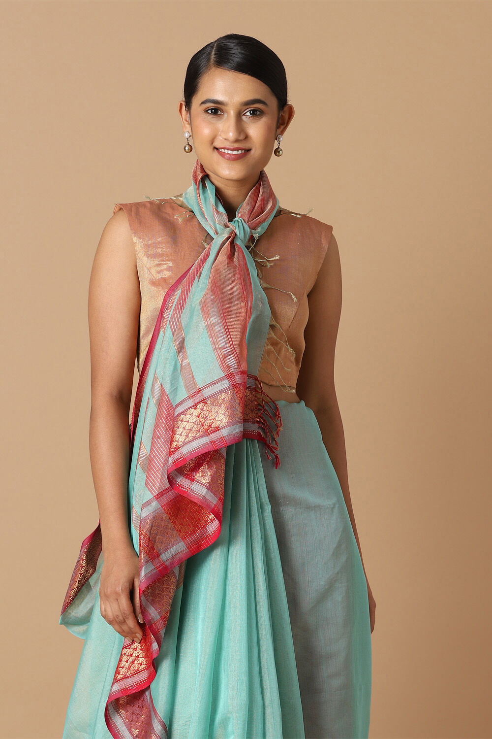 Blue Pure Cotton Tissue Maheswari Saree image number null