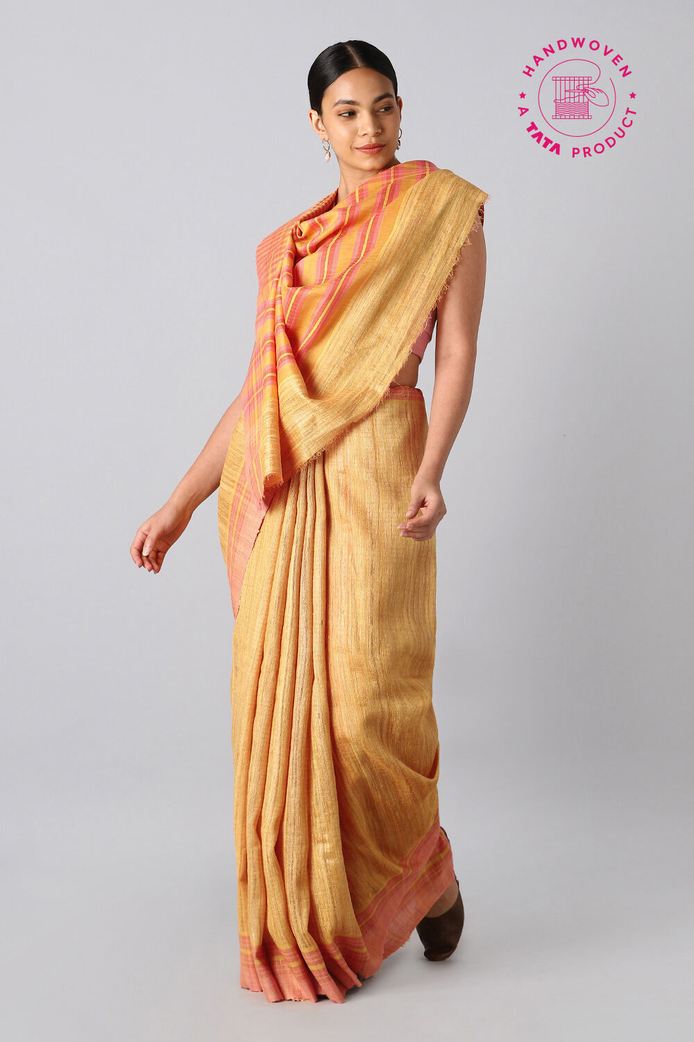 Yellow Pure Tussar Silk Bhagalpuri Saree image number null
