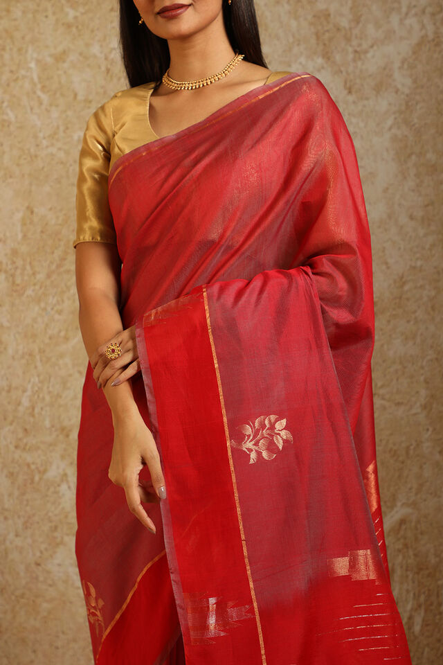 Red South Pure Silk Cotton Woven Saree