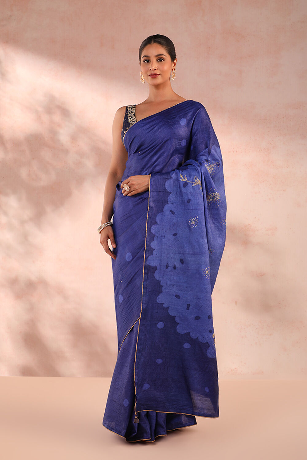 Blue Hand Painted Pure Tussar Silk Saree image number null