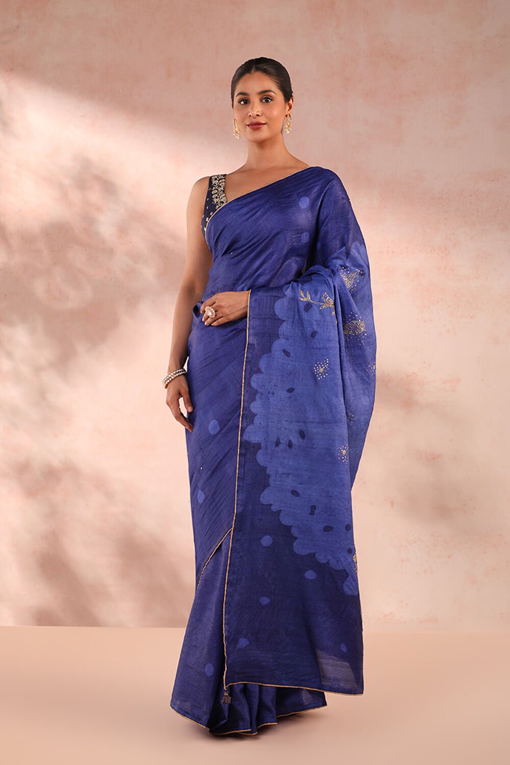 Blue Hand Painted Pure Tussar Silk Saree image number null