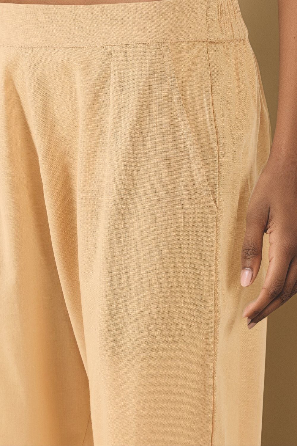 Beige Woven Pure Cotton Trouser image number null