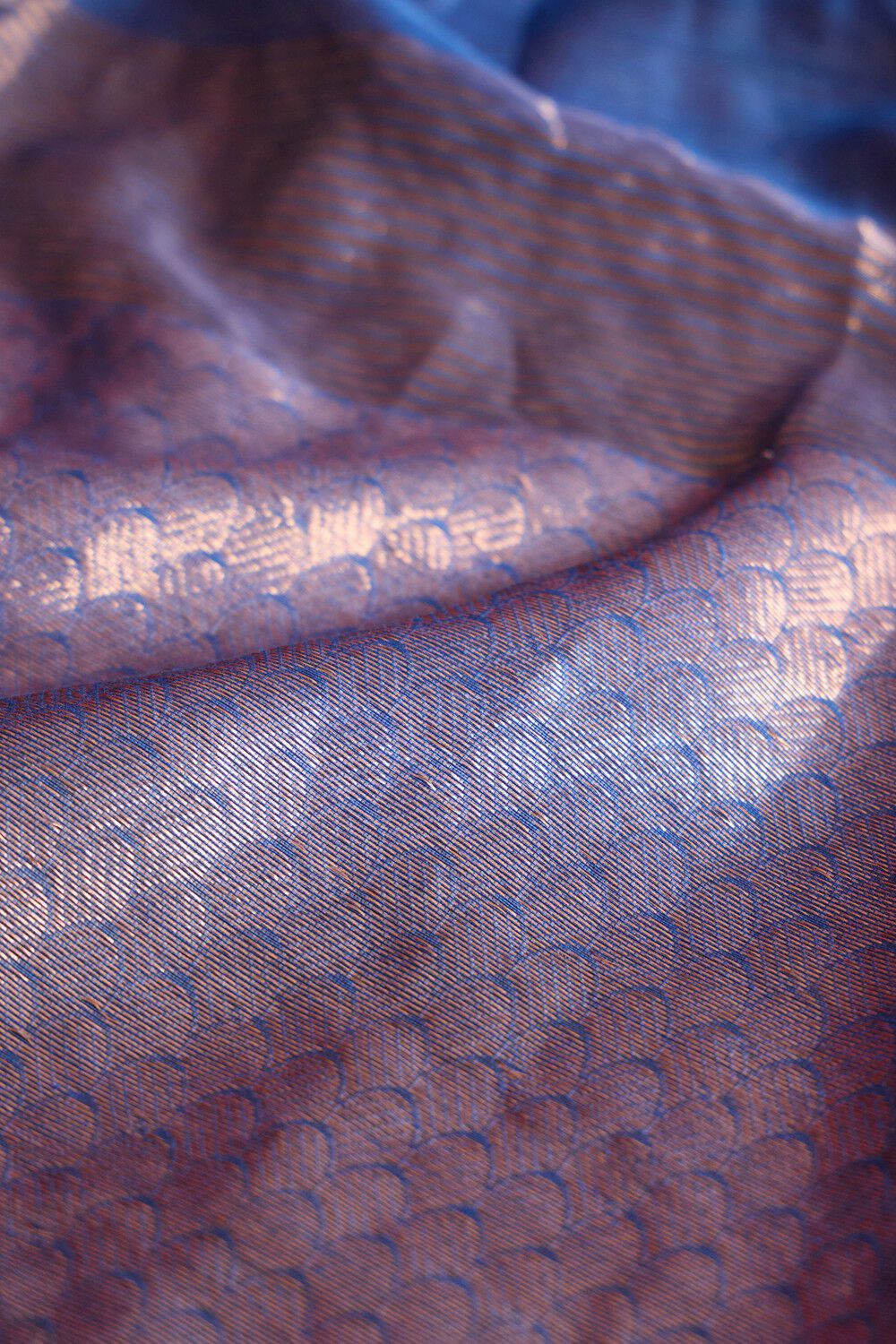 Dark Blue Pure Silk Cotton Bengal Woven Saree image number null