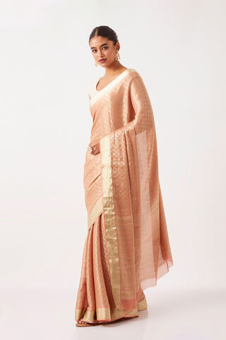 Light Orange Pure Georgette Woven Saree thumbnail image number null