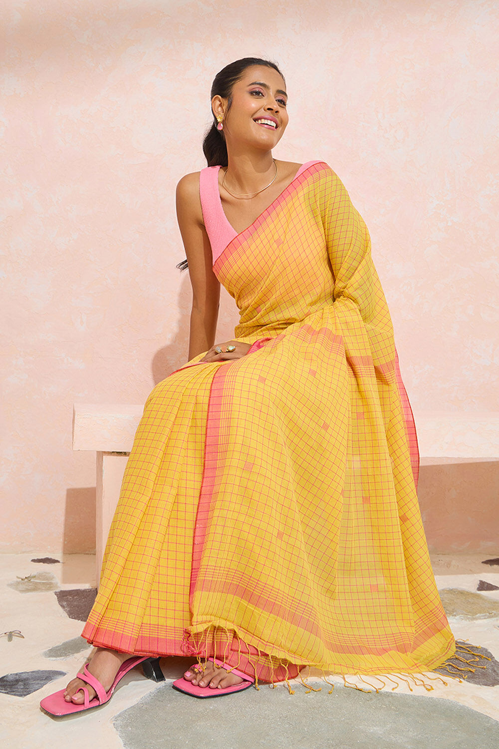 Yellow Bengal Pure Cotton Jamdani Saree image number null