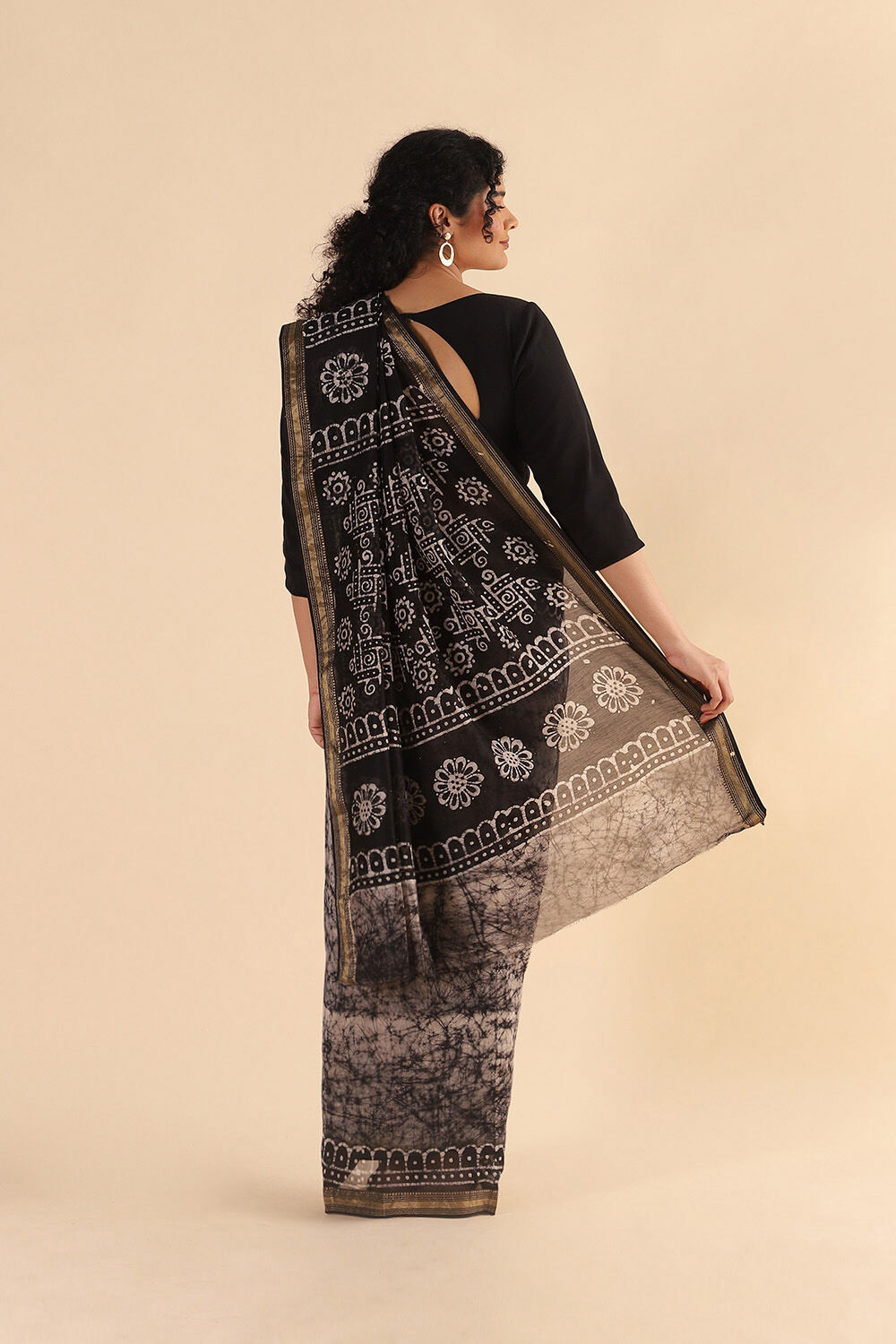 Black Pure Silk Cotton Batik Saree image number null