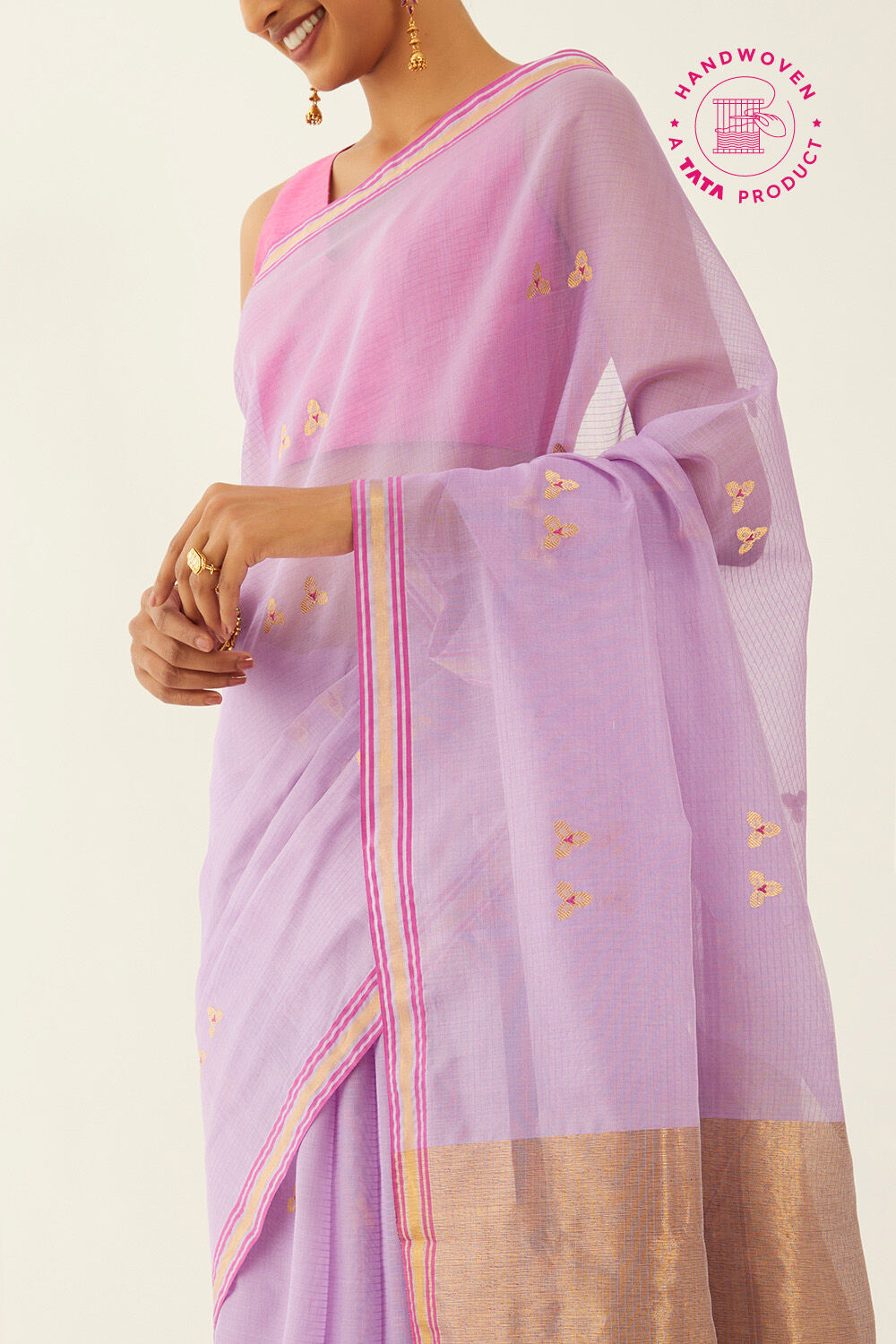 Purple Pure Silk Cotton Chanderi Saree image number null