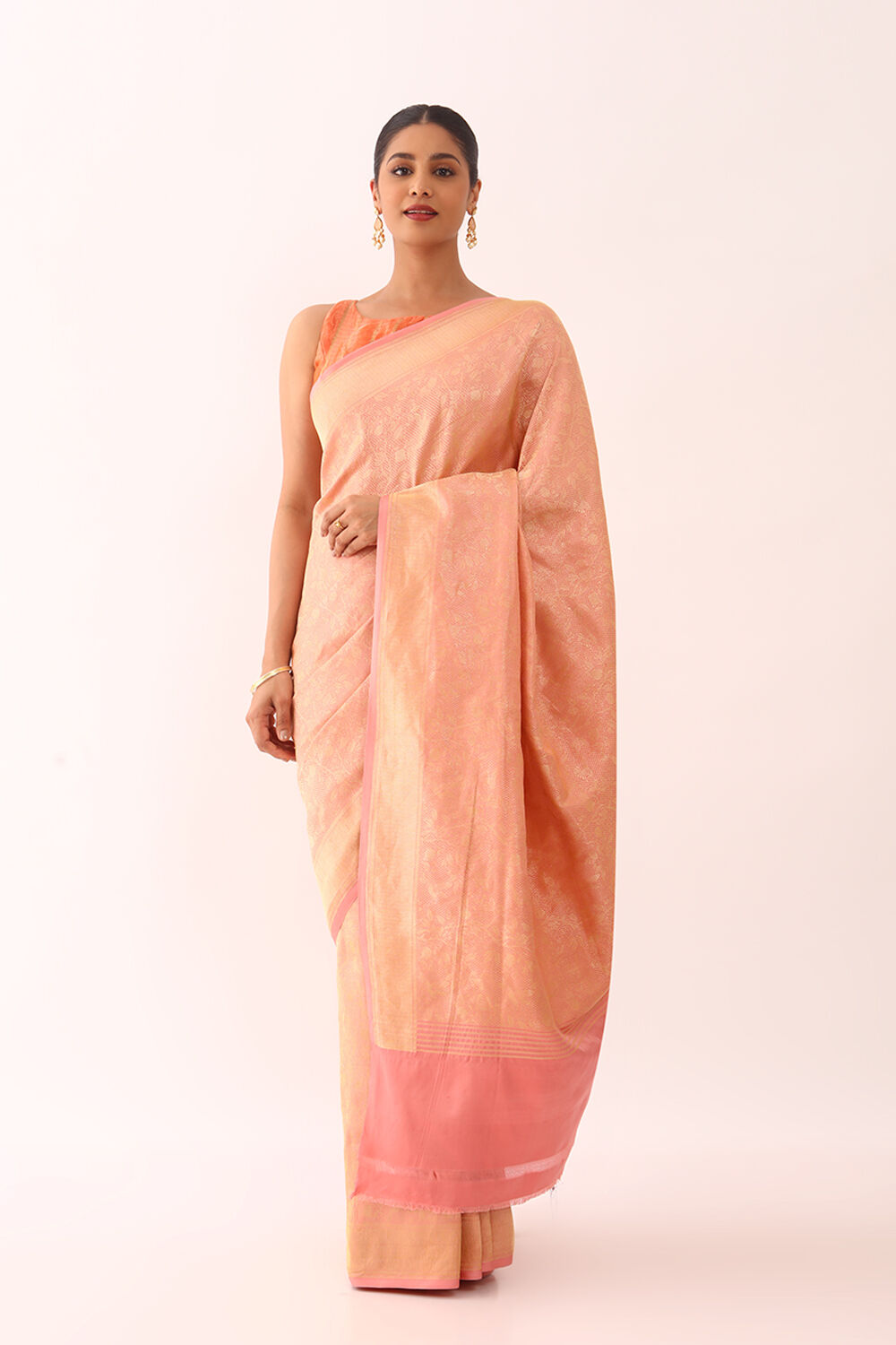 Peach Pure Silk Brocade Banarasi Saree image number null