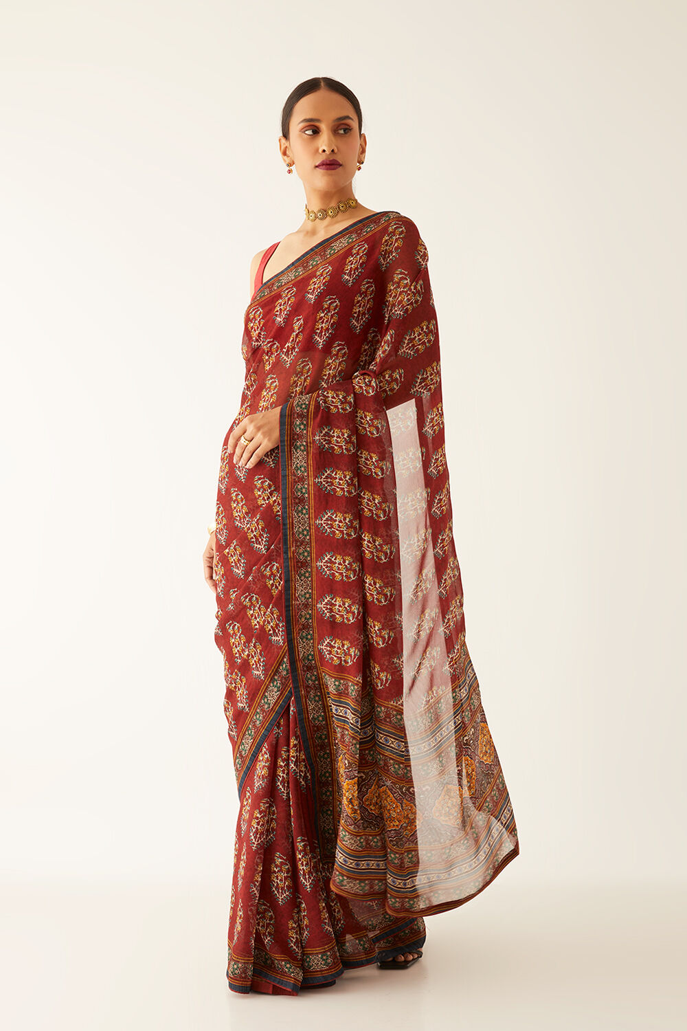 Dark Red Viscose Georgette Digital Printed Saree image number null