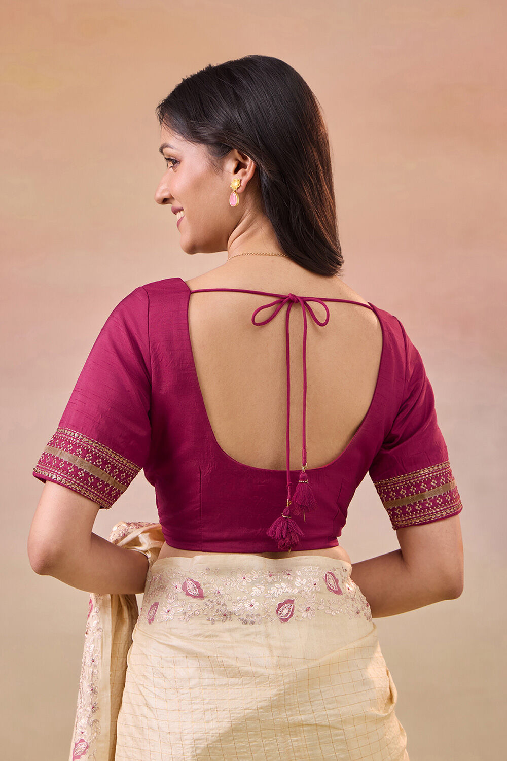 Dark Pink Pure Viscose Embroidered Blouse image number null