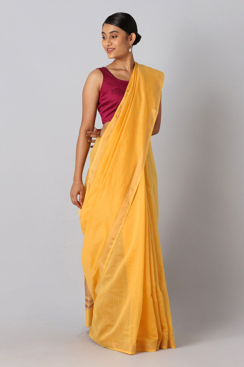 Yellow Pure Silk Cotton Jamdani Saree image number null