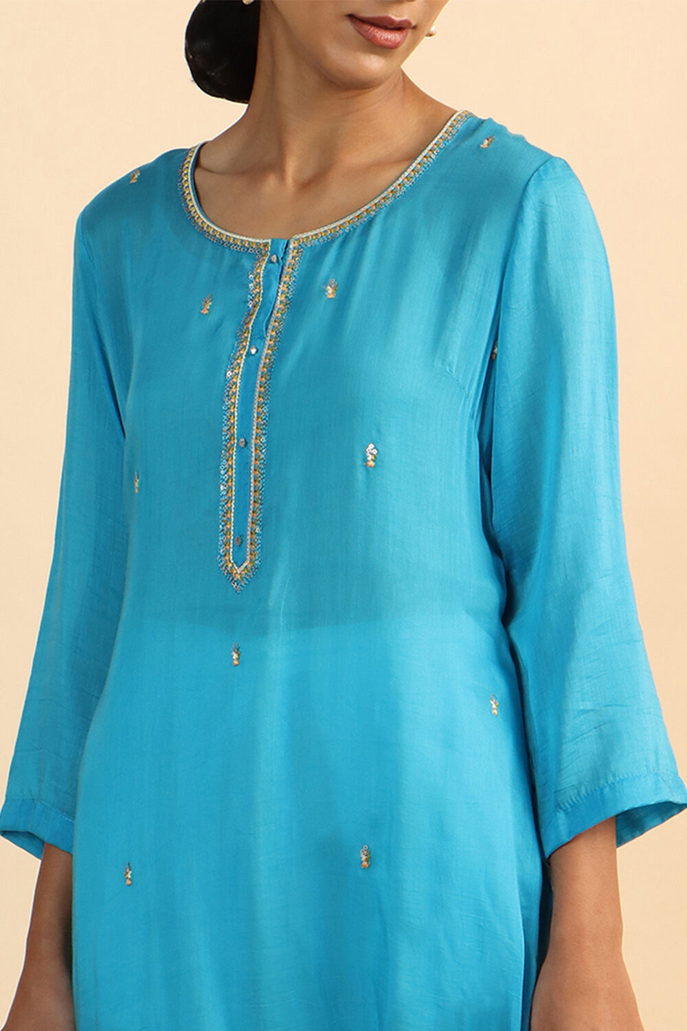 Blue Viscose Embroidered Kurta image number null