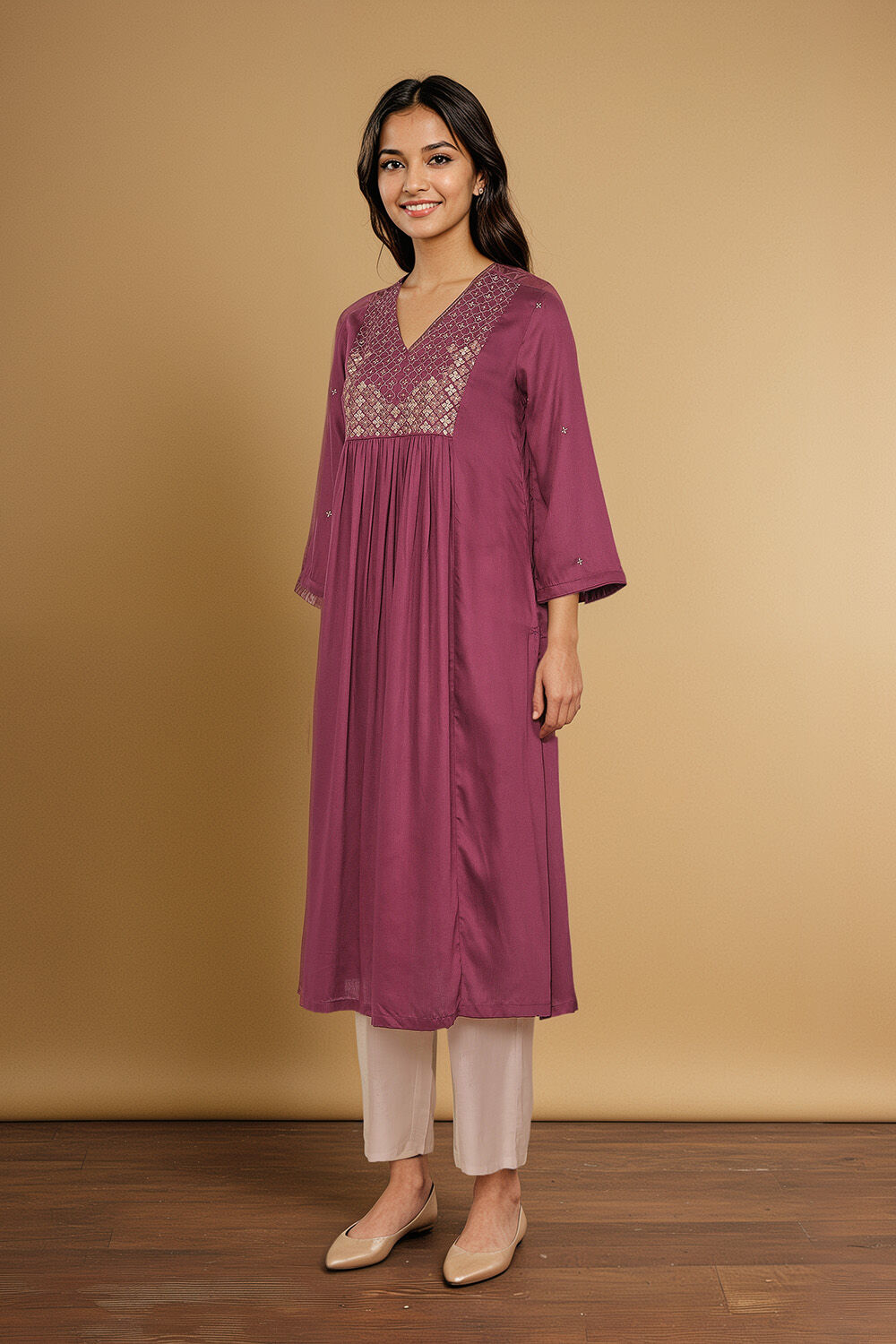Violet Embroidery Modal Kurta image number null