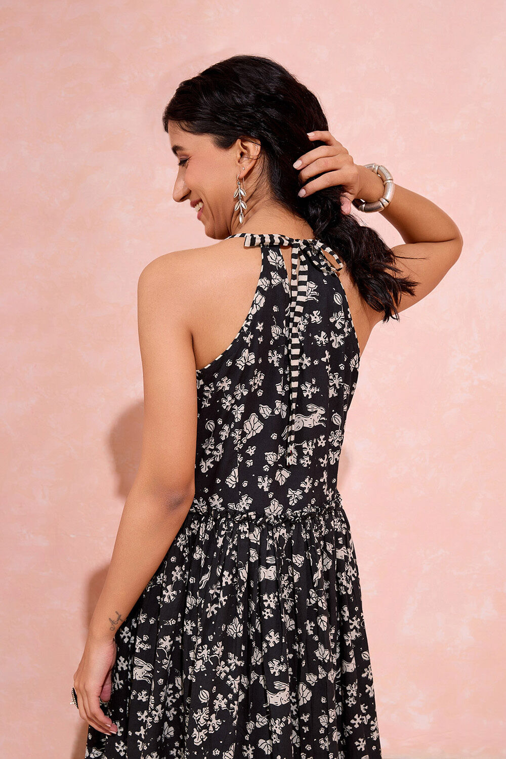 Black Bagru Block Printed Pure Cotton Dress image number null