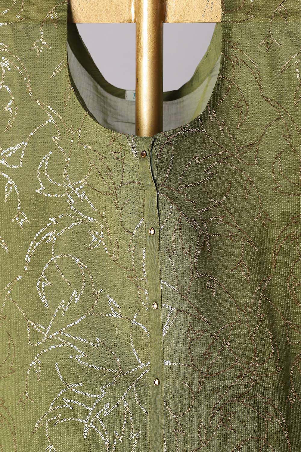 Green Silk Cotton Embroidered Semistitched Suit Set image number null