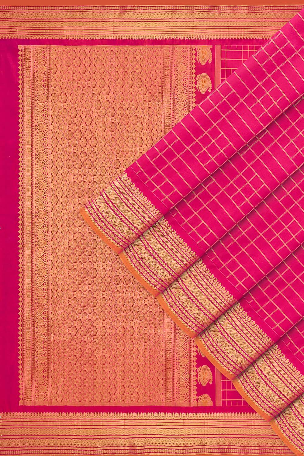 Dark Pink Woven Silk Gadwal Saree image number null