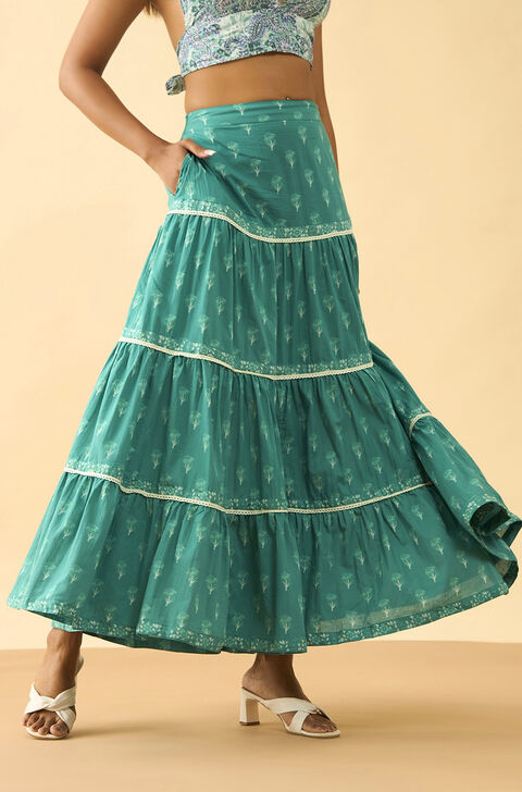 Dark Green Rajasthan Screen Printed Pure Cotton Ethnic Skirt