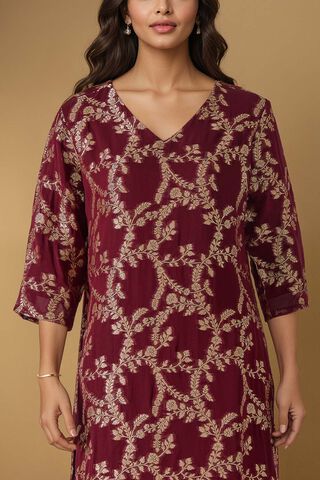 Dark Red Brocade Viscose Kurta Set thumbnail image number null