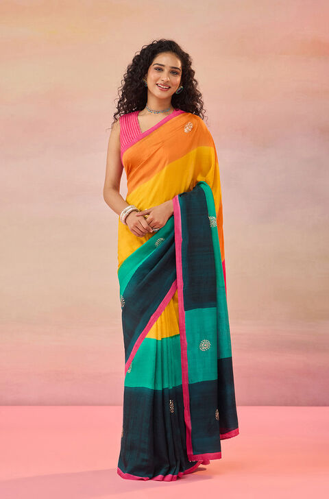 Multi Bengal Pure Silk Hand Painted Embroidered Saree