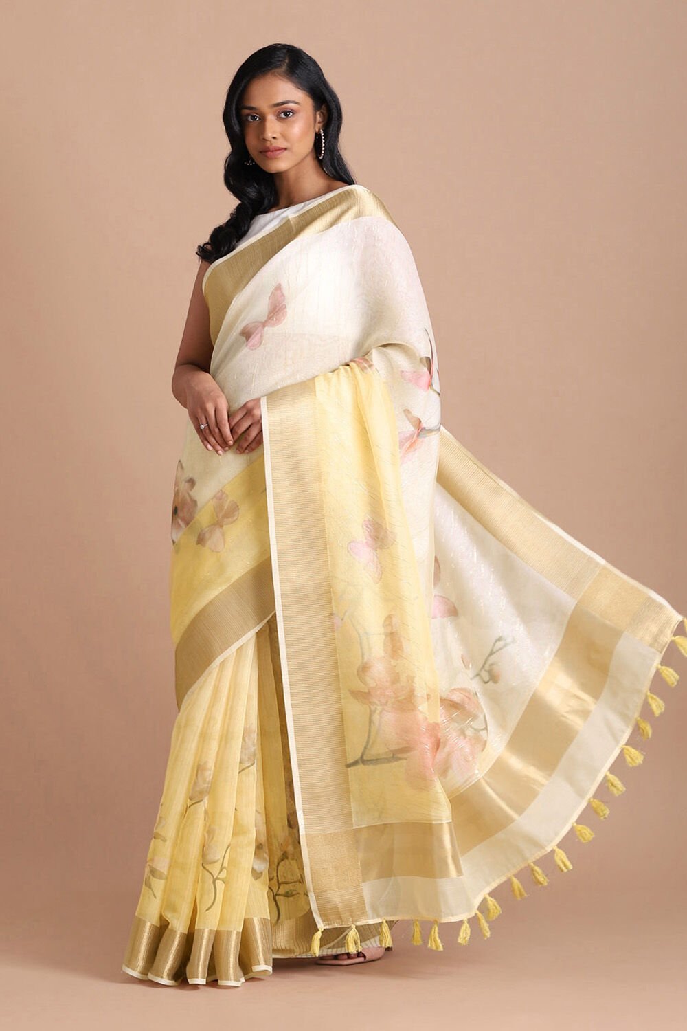 Yellow Pure Embroidered Saree image number null