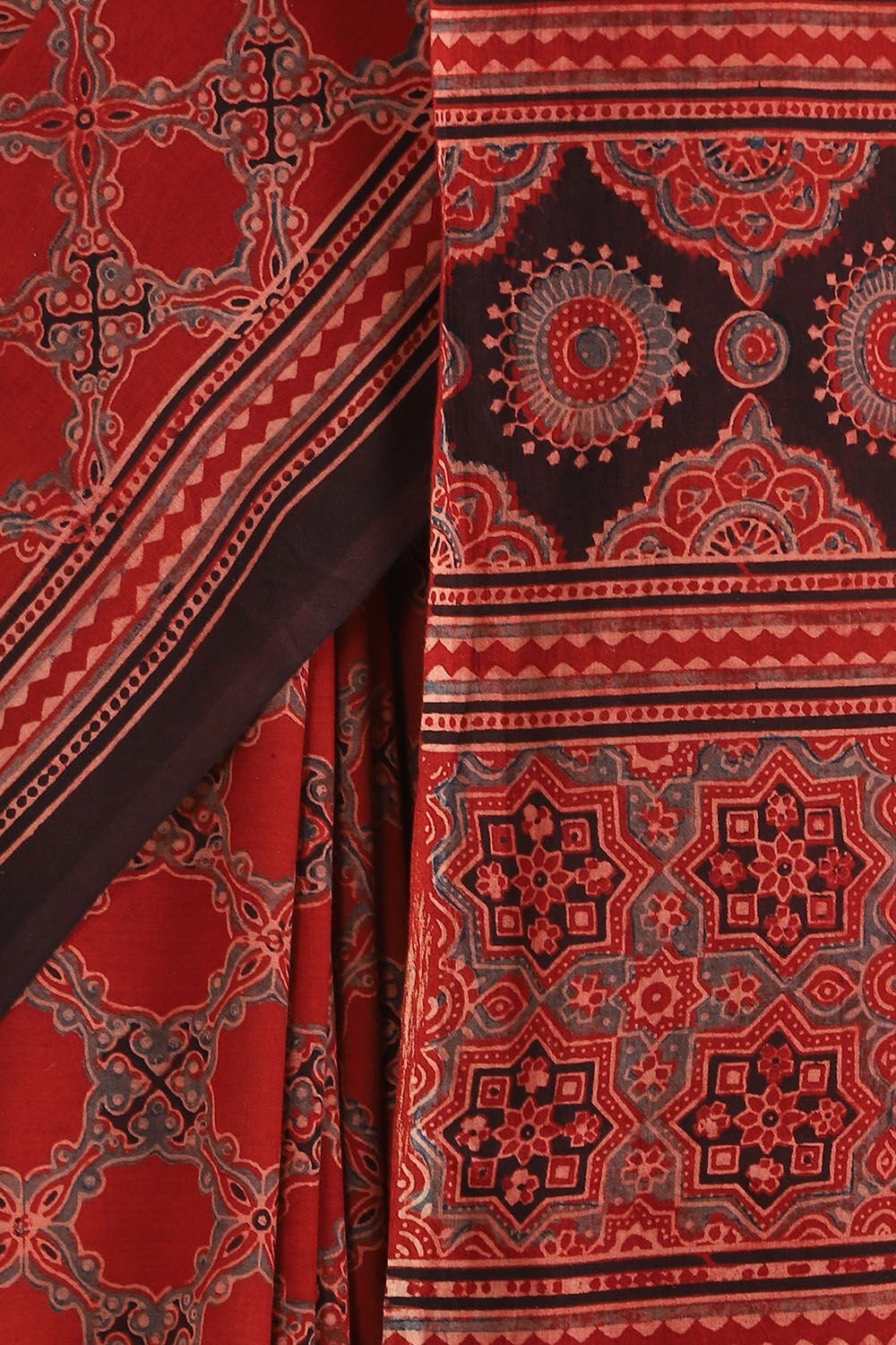 Red Pure Cotton Ajrakh Printed Saree image number null