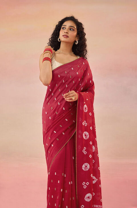 Red Gujarat Pure Silk Cotton Tie & Dye Bandhni Saree