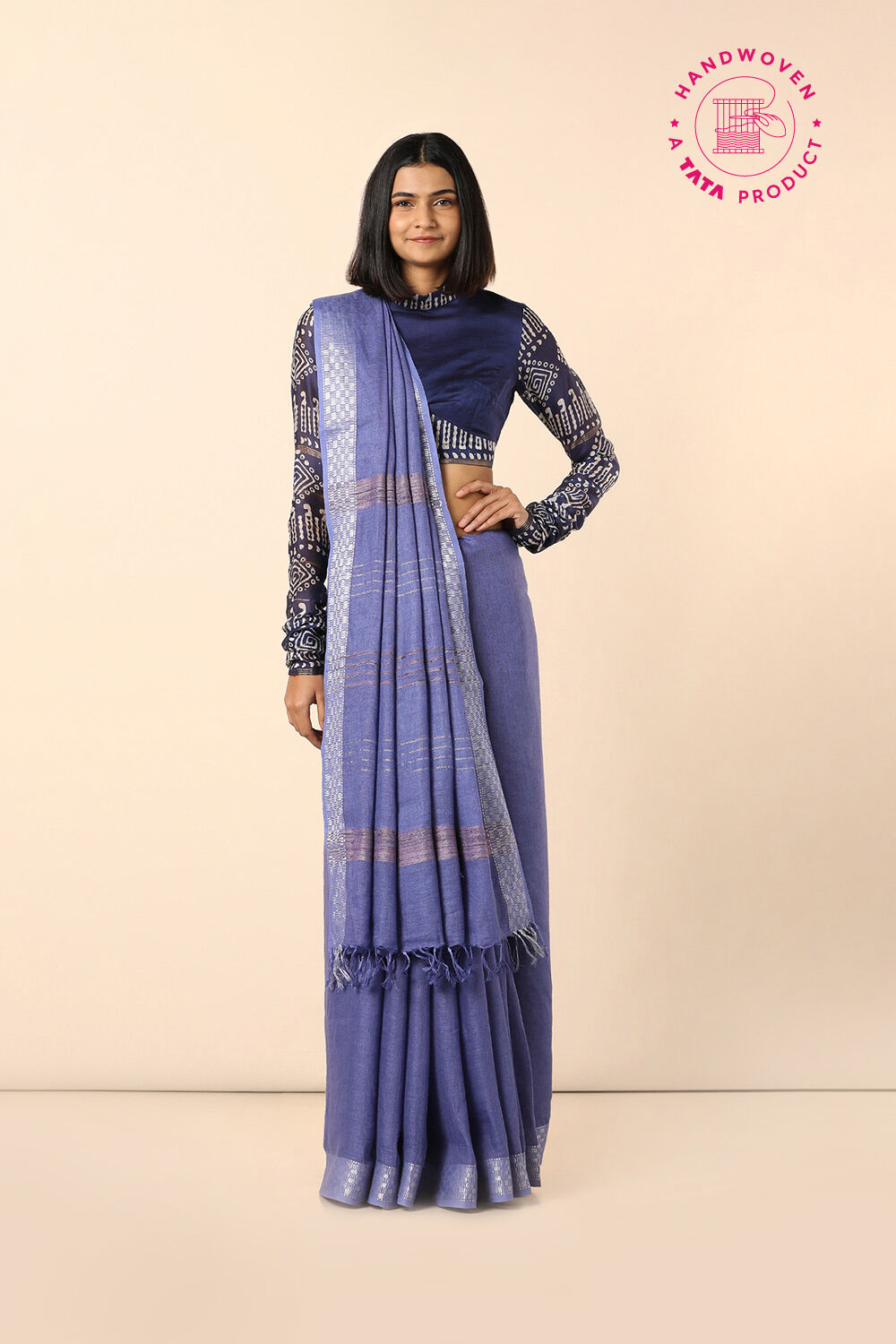 Blue Pure Linen Bhagalpuri Saree image number null