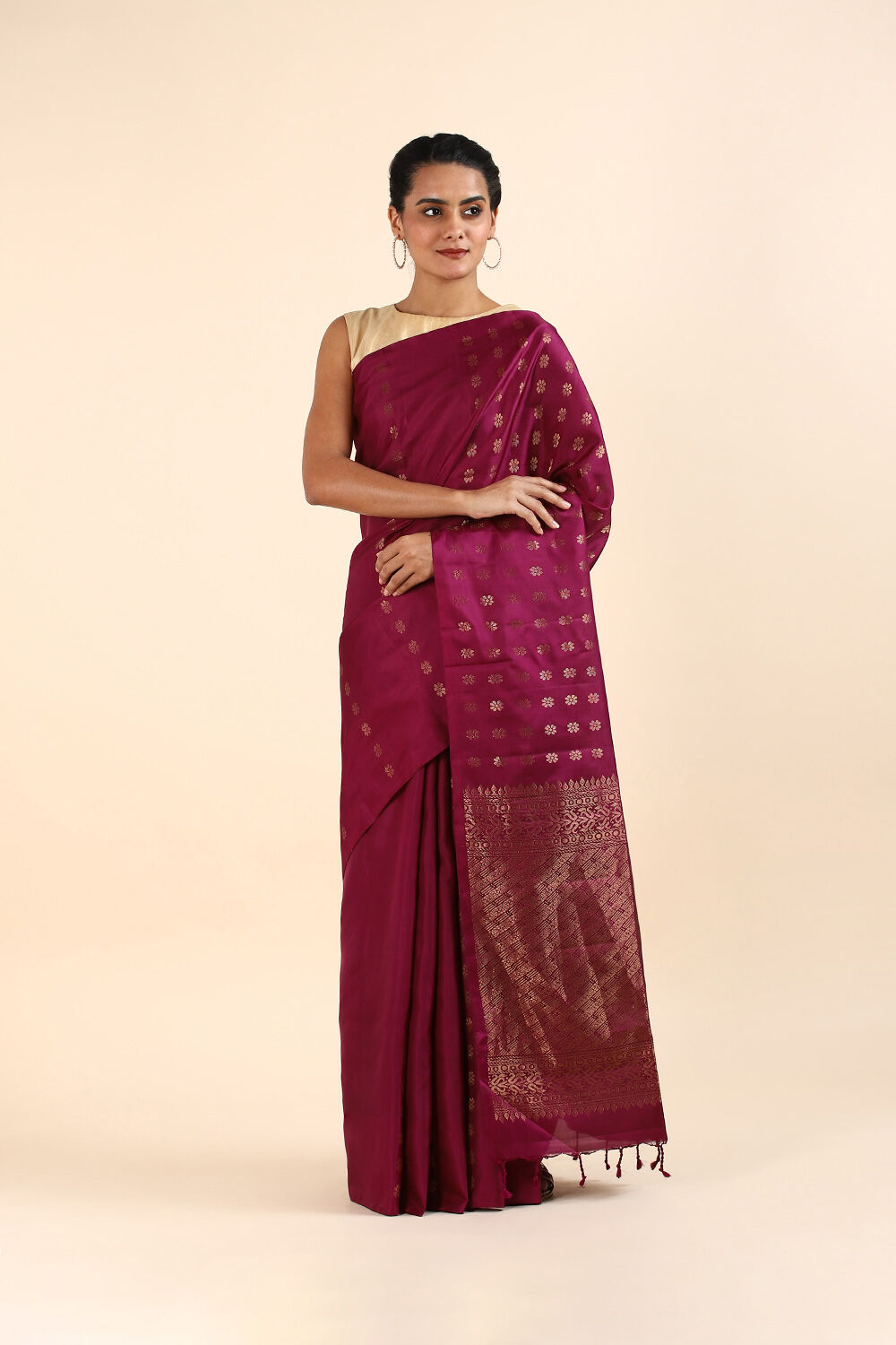 Dark Pink Pure Soft Silk Saree image number null