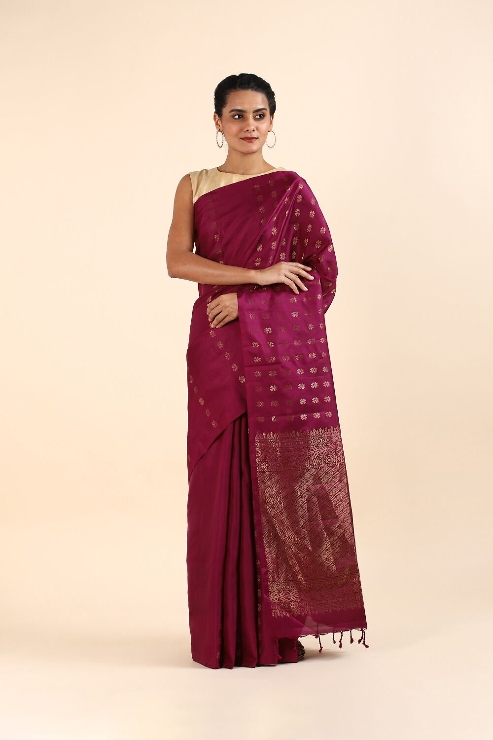 Dark Pink Pure Soft Silk Saree image number null