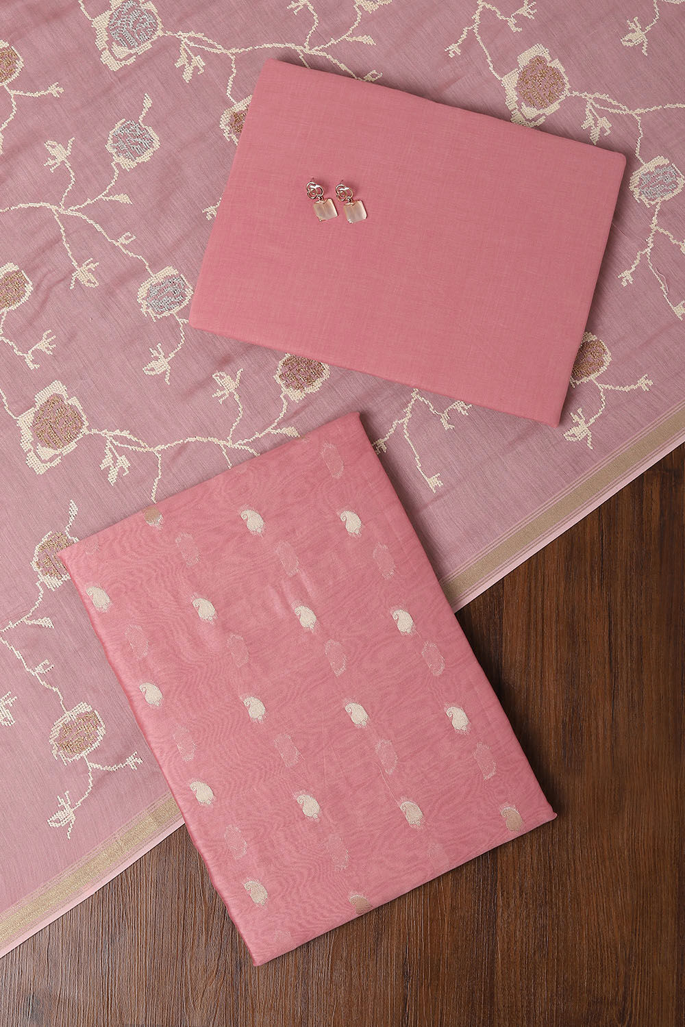 Light Pink Silk Cotton Embroidered Unstitched Suit Set image number null