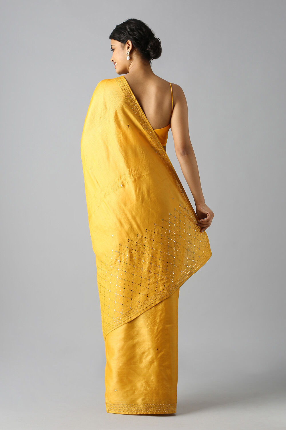 Yellow Pure Tussar Silk Embroidered Saree image number null