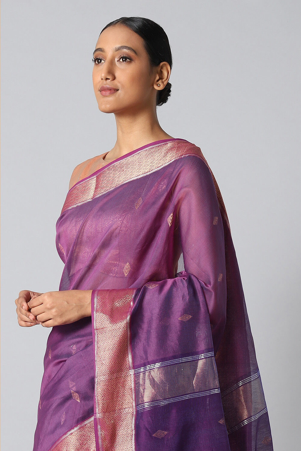 Violet Pure Silk Cotton Maheswari Saree image number null