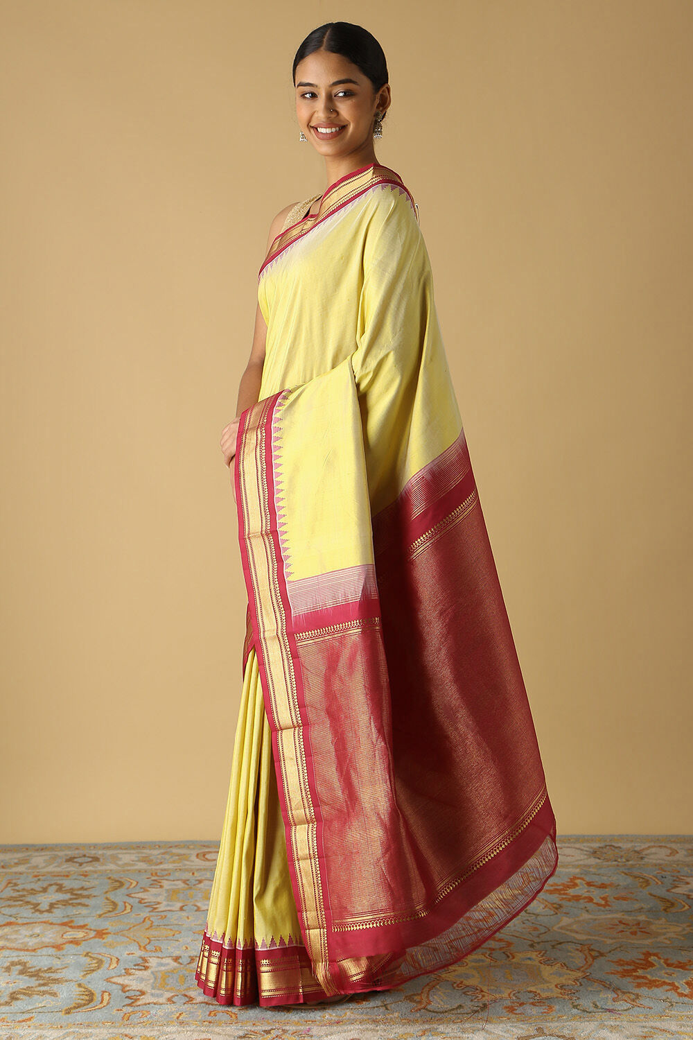 Yellow Pure Silk Kanjivaram Saree image number null