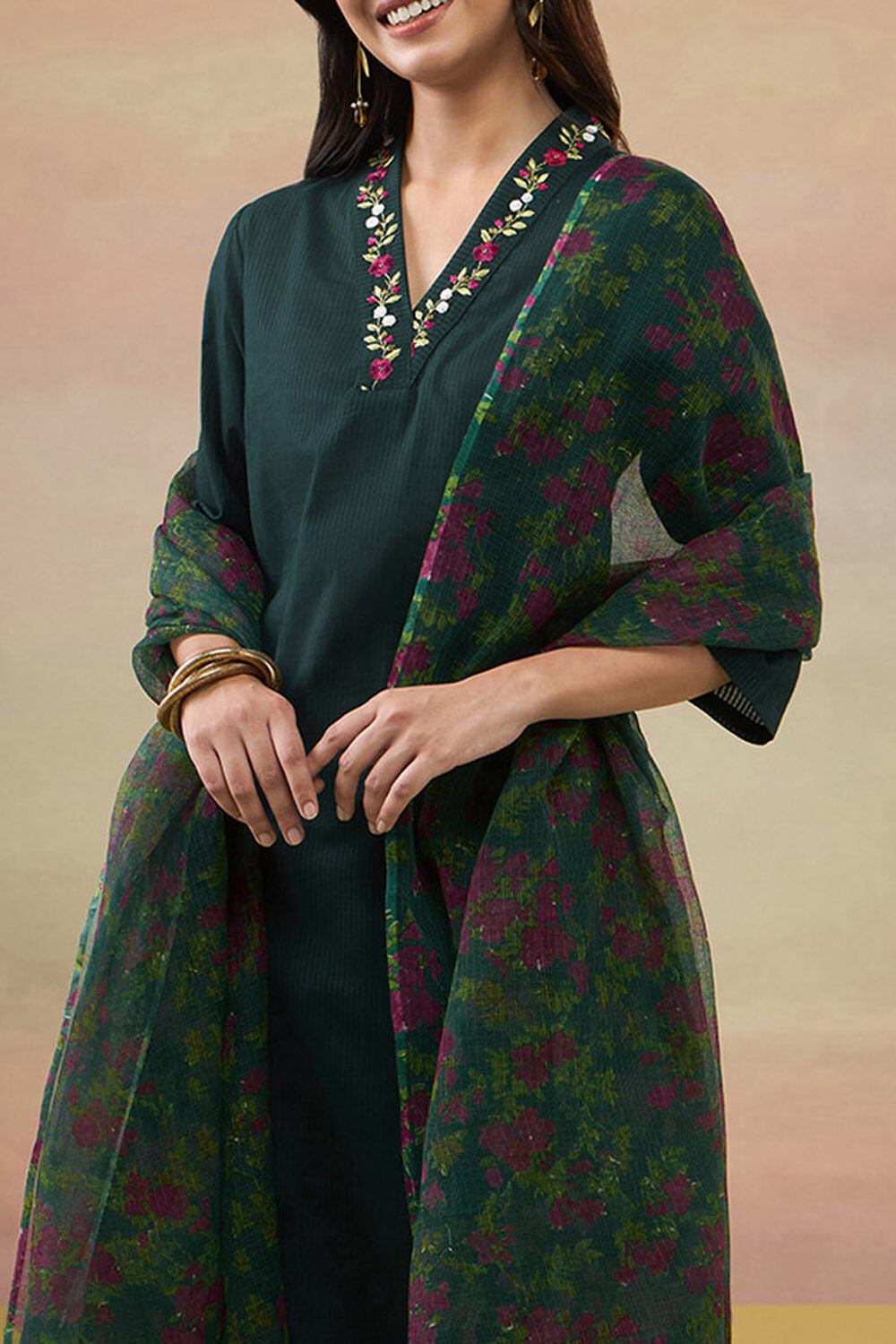Blue Pure Cotton Embroidered Kurta Set image number null