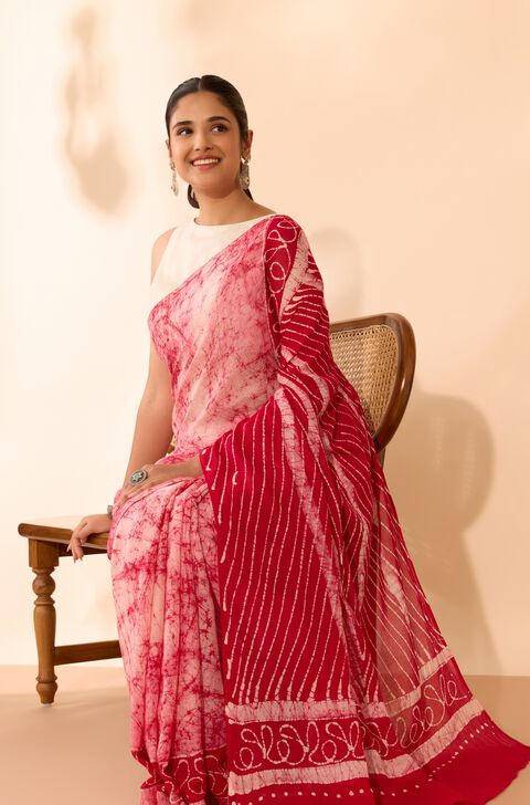 Red Ujjain Pure Cotton Batik Saree