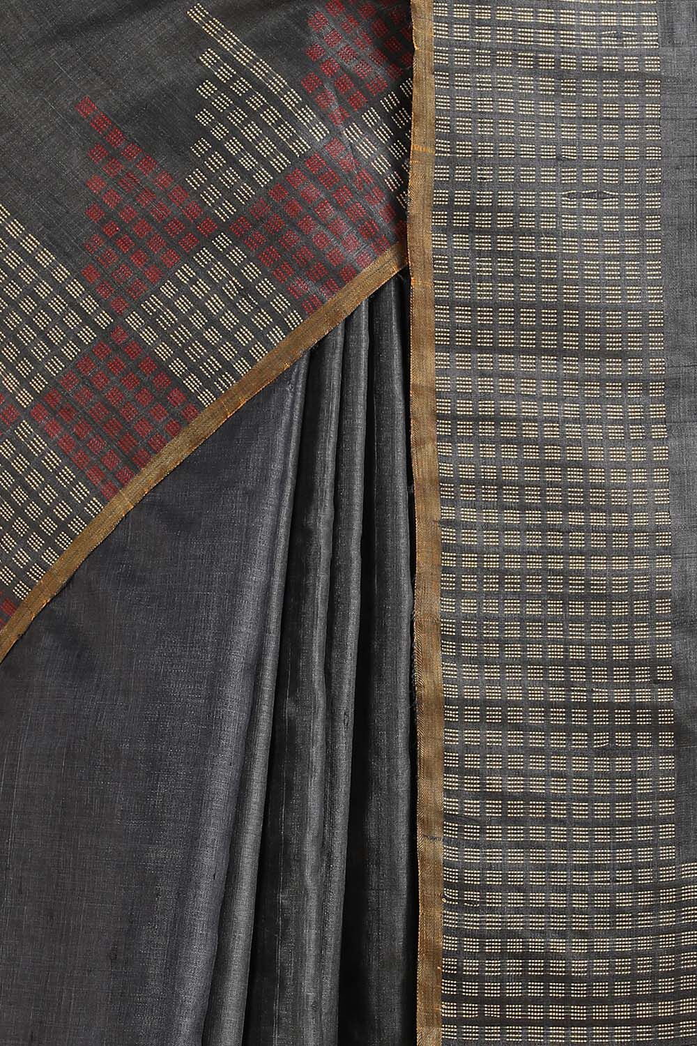 Grey Pure Tussar Woven Saree image number null
