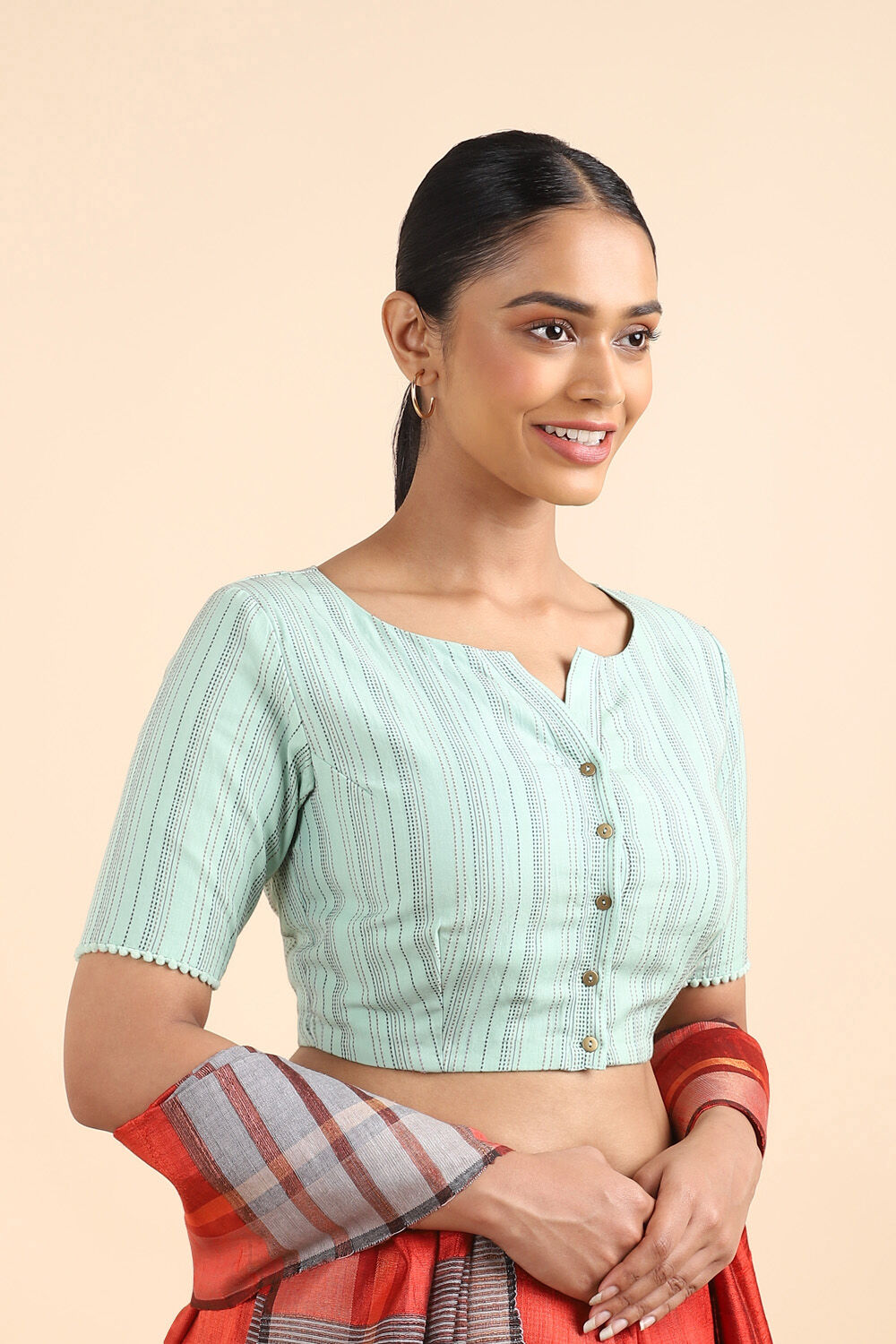 Light Blue Cotton Woven Blouse image number null