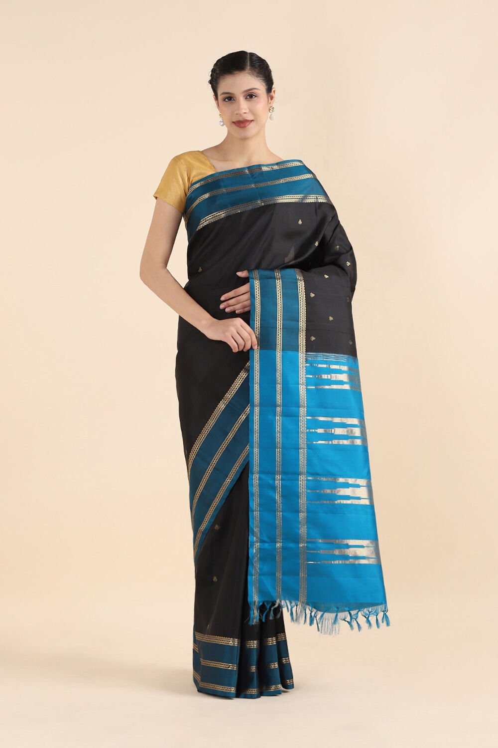 Black Pure Silk Kanjivaram inspired Saree image number null