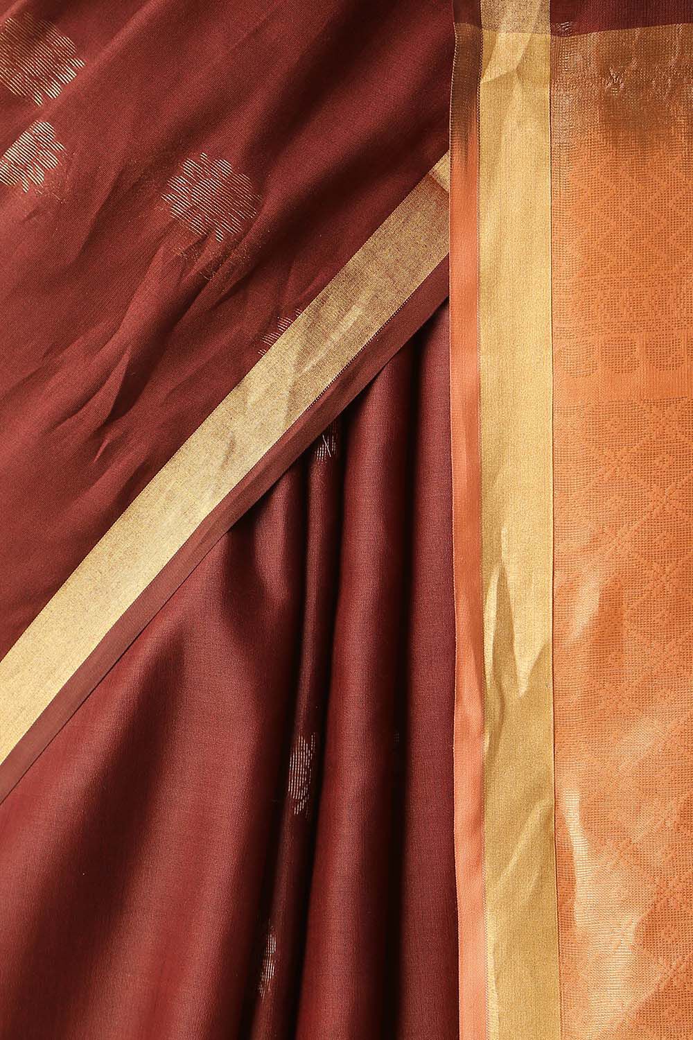 Brown Pure Silk Tencel South Saree image number null