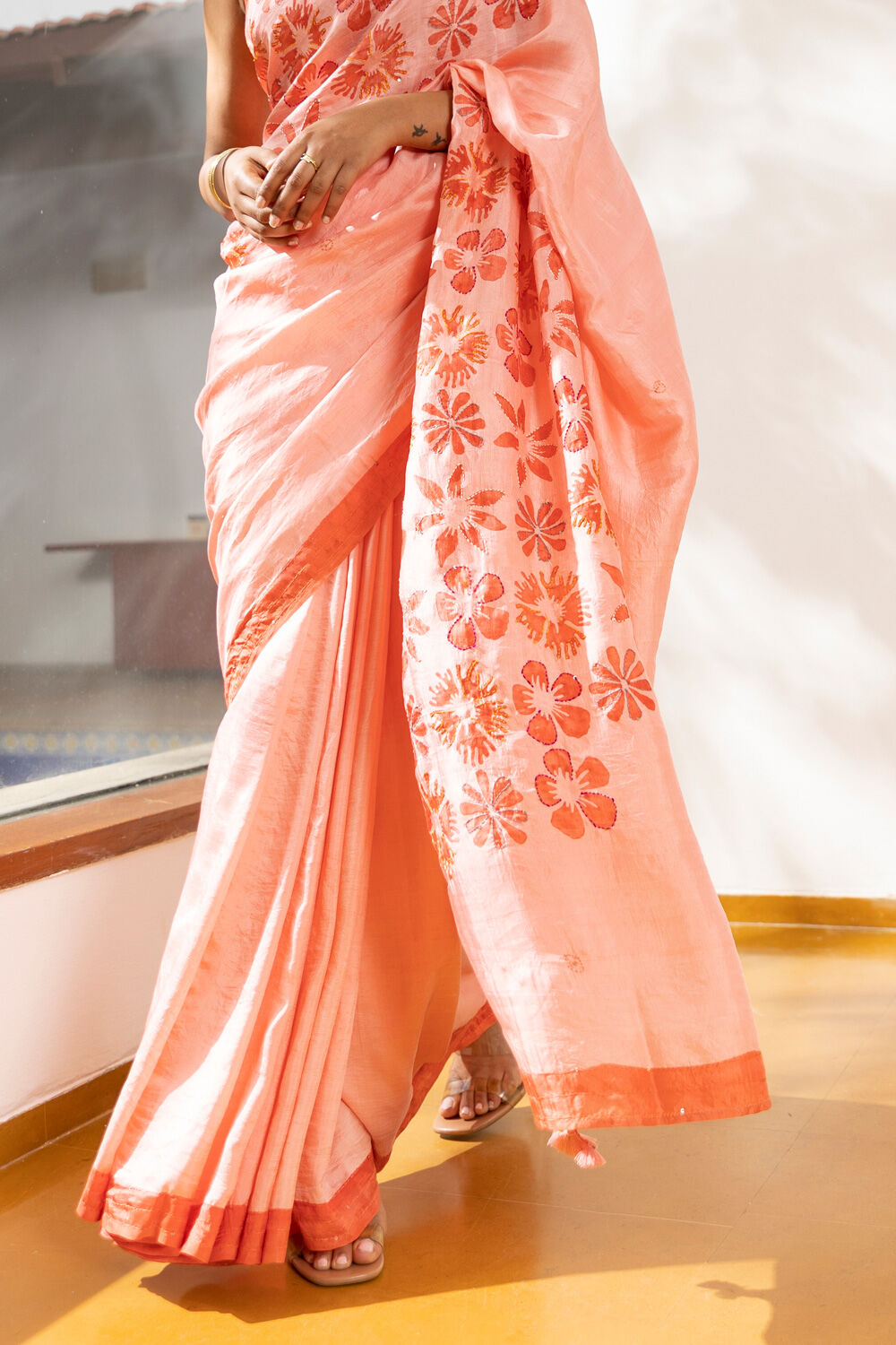 Light Pink Pure Silk Hand Painted Saree image number null