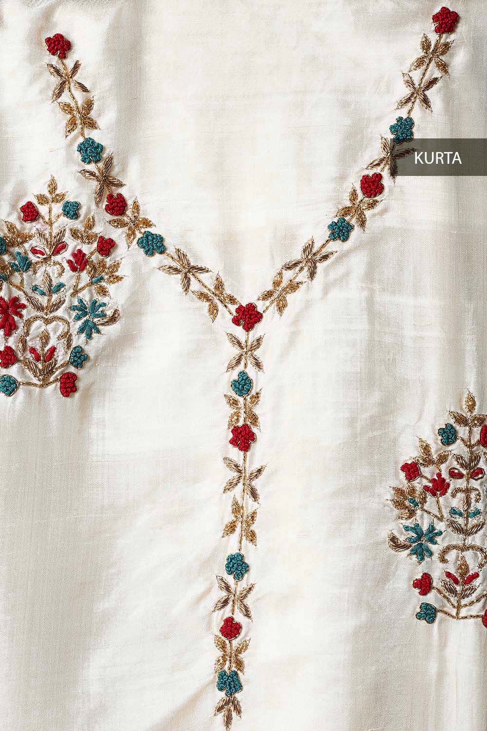 Off White Silk Chanderi Unstitched Suit Set image number null