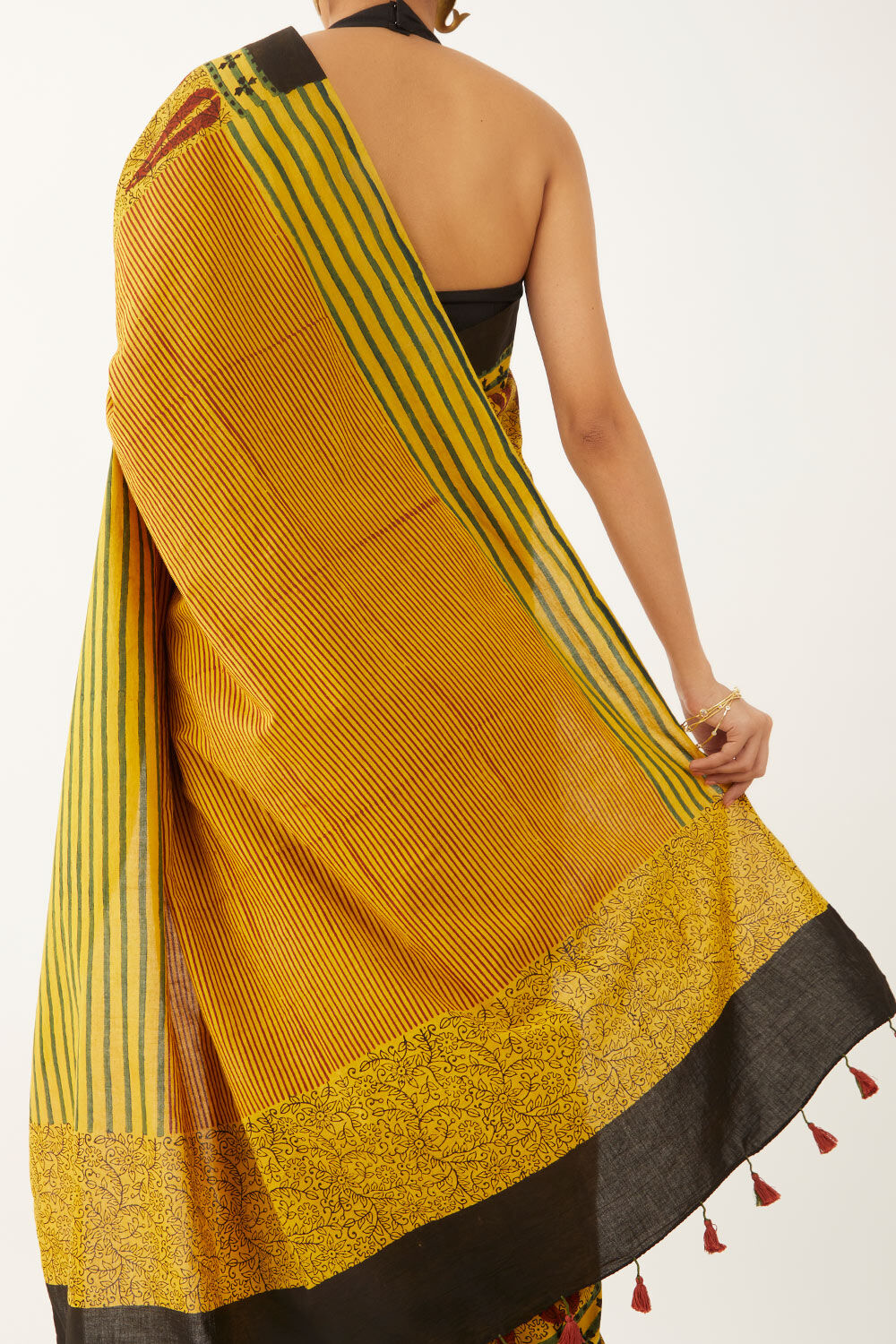 Yellow Pure Cotton Ajrakh Block Print Saree image number null