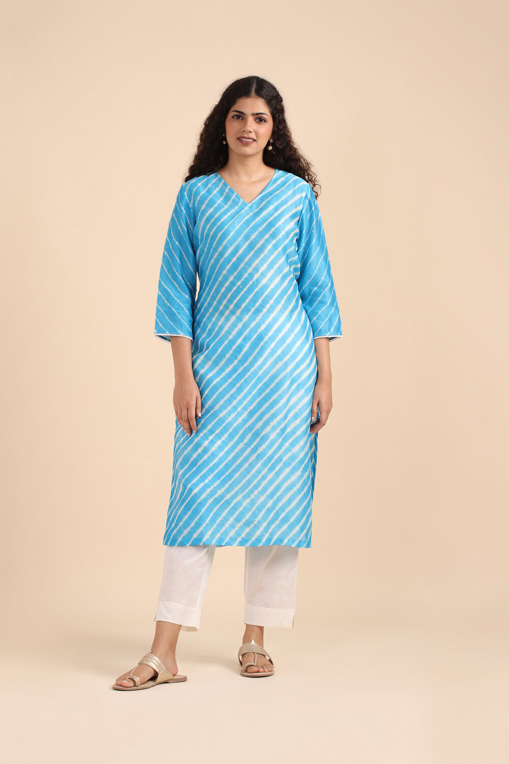 Blue Silk Cotton Mukaish Work Kurta image number null