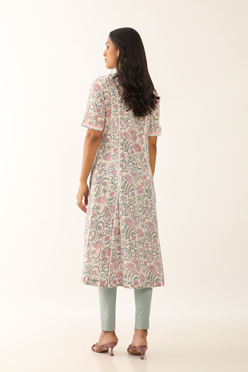 Pink Printed Sanganeri Cotton Kurta image number null