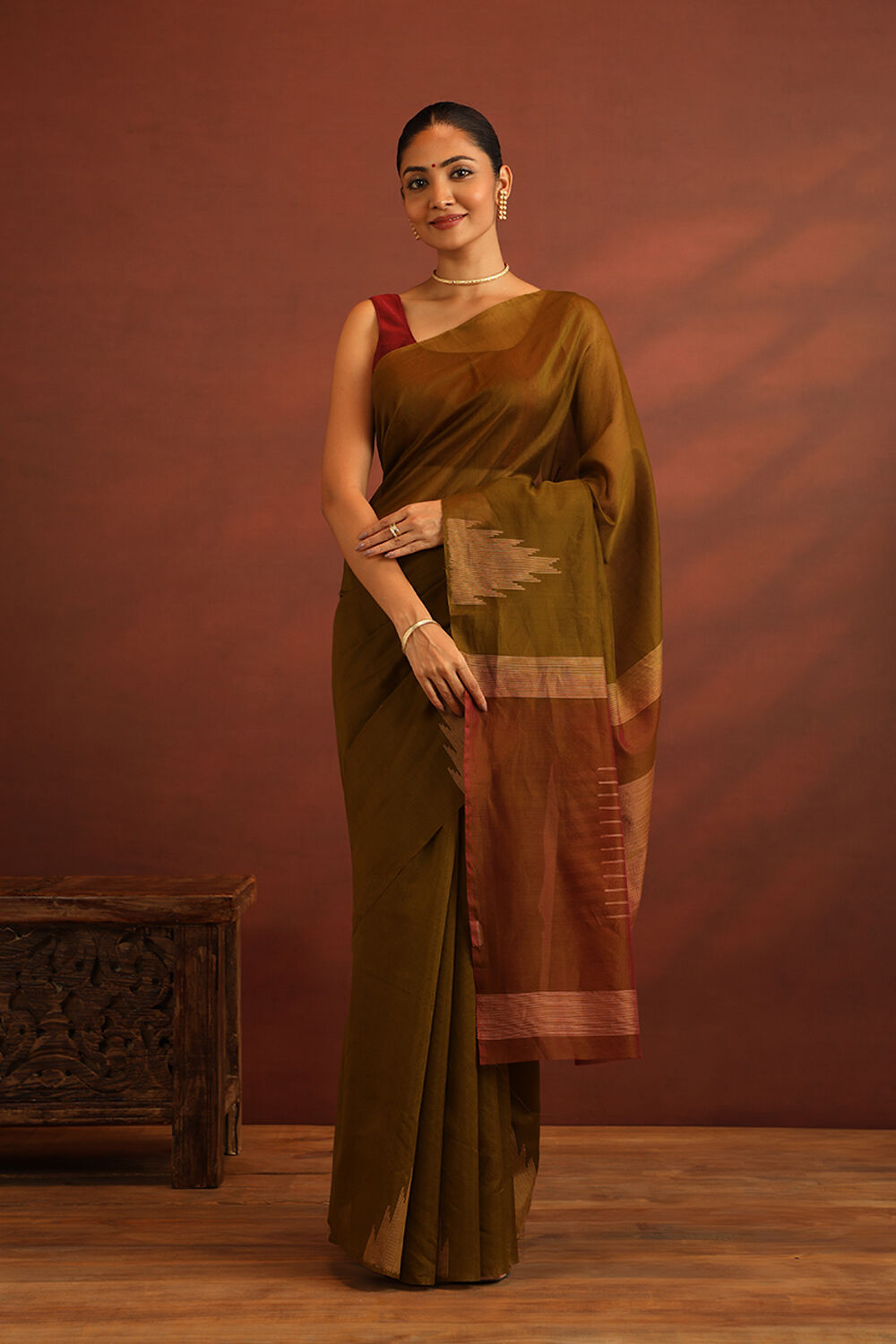 Dark Green South Pure Silk Cotton Woven Saree image number null