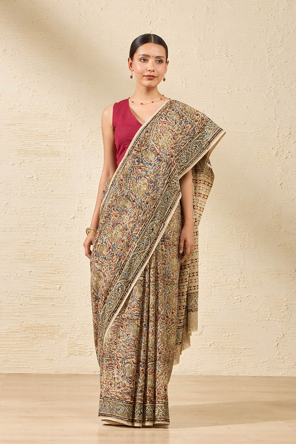 Dark Green Printed Kalamkari Machilipatnam Pure Cotton Saree image number null