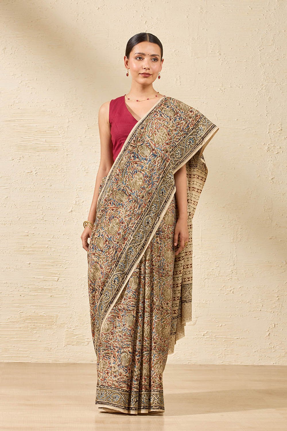 Dark Green Printed Kalamkari Machilipatnam Pure Cotton Saree image number null