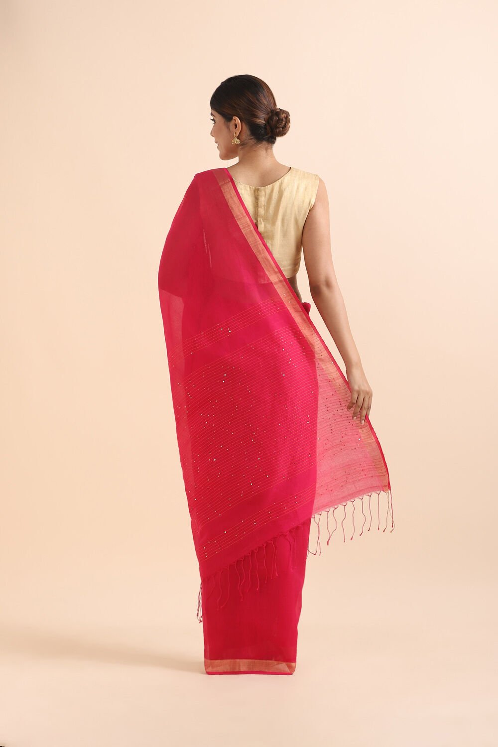 Dark Pink Pure Silk Cotton Bengal Saree image number null